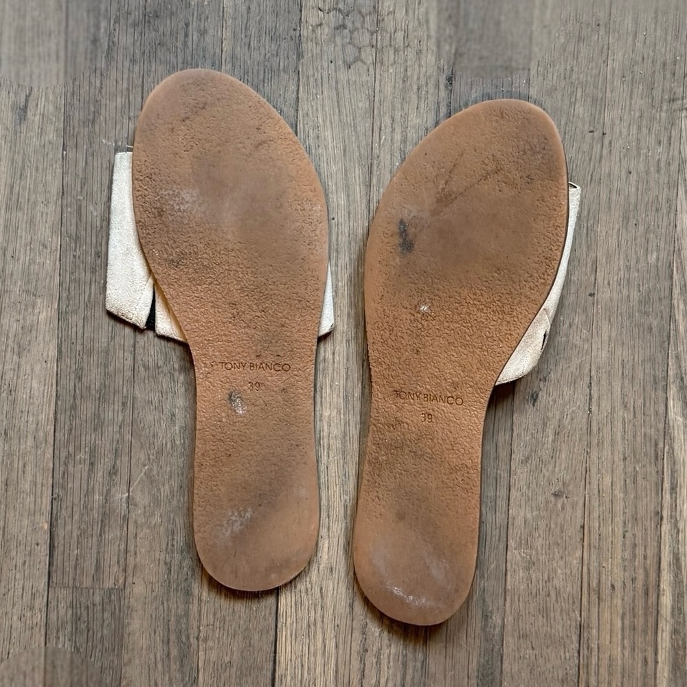 Tony Bianco Tan Suede Slide Sandals | Well Worn Shoes | Size 9 - Picture 2 of 7